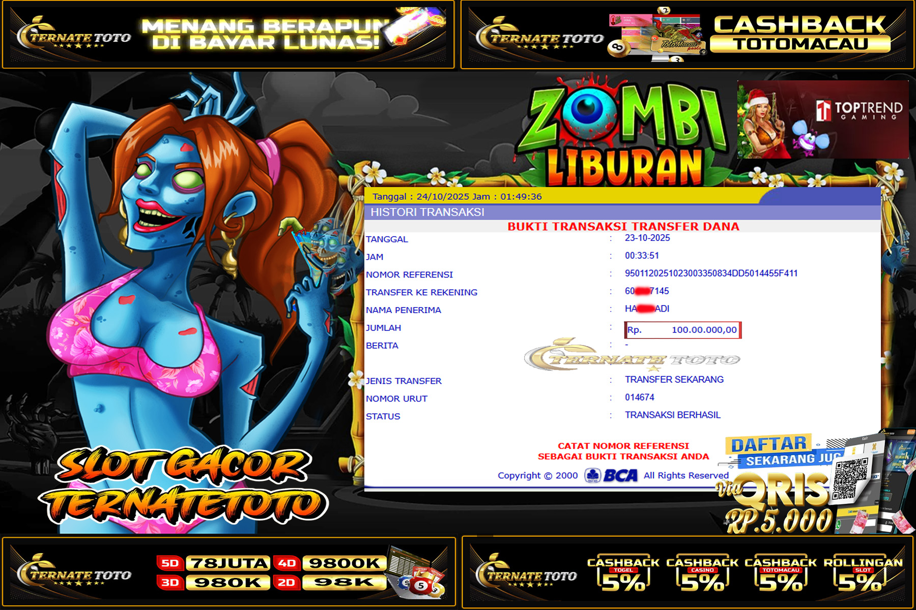 TERNATETOTO - MENANG ZOMBI LIBURAN DI TOP TREND GAMING Rp.100,000,000,-